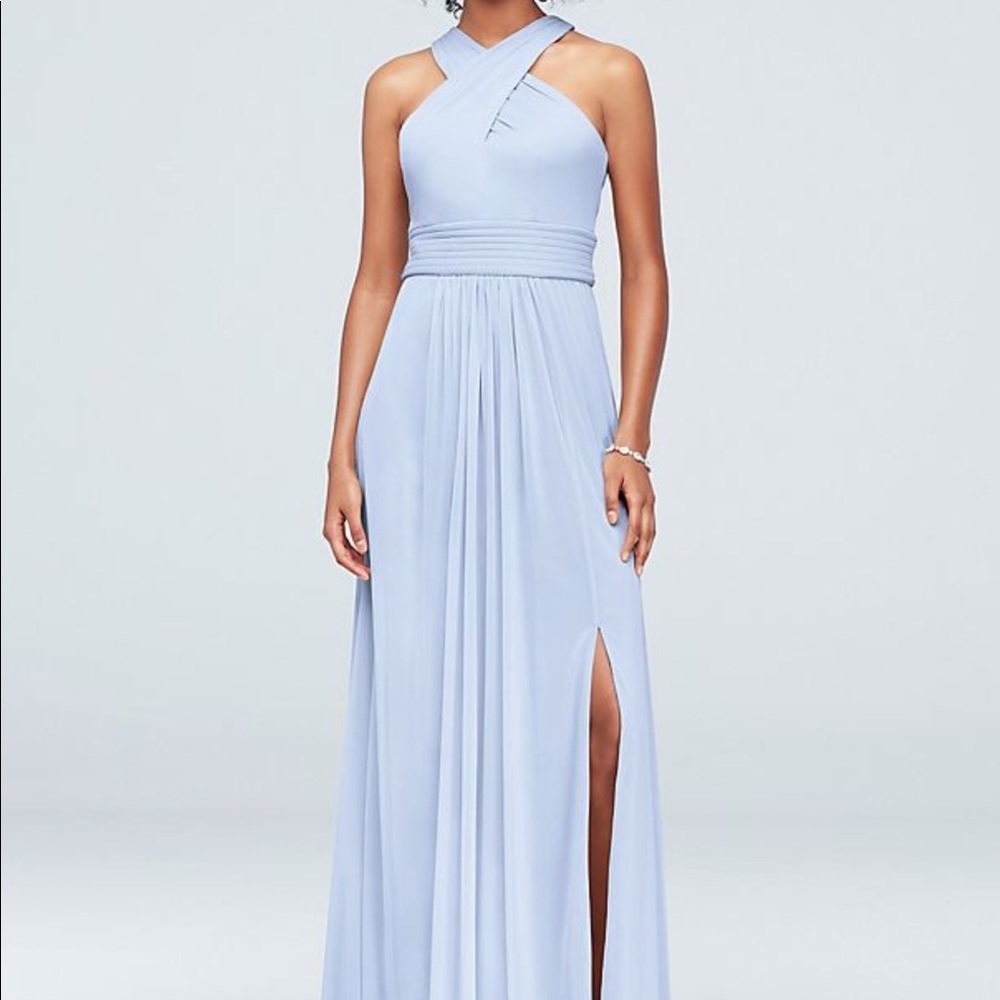 Crisscross High-Neck Mesh Bridesmaid Dress